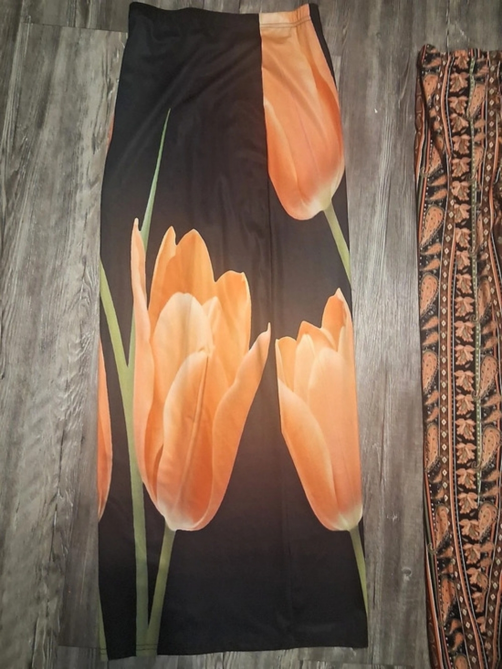 Floral Maxi Skirt in Black & Orange